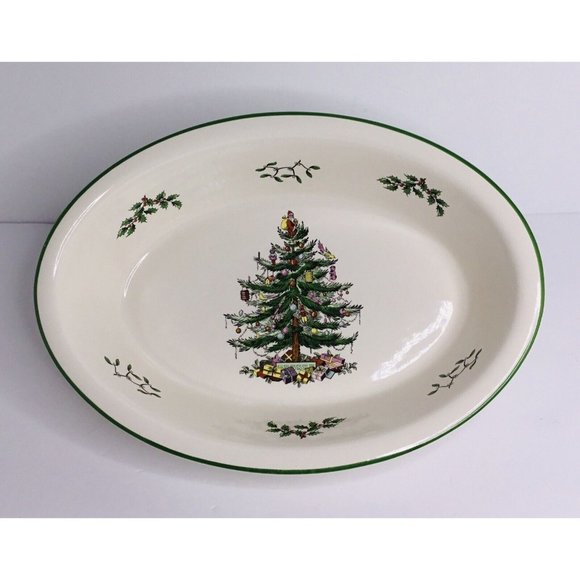 Serving Bowl Dish Casserole Spode Christmas Tree Porcelain Large Deep Oval 12.5" - Picture 1 of 4